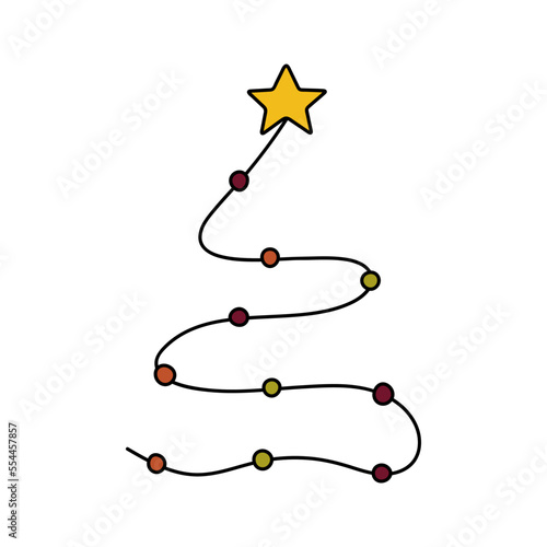 Doodle Christmas tree from a garland. Abstract christmas, new year element for decor. Vector outline illustration