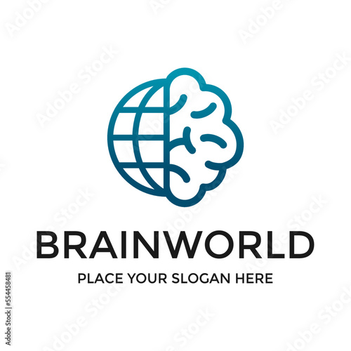 Brain world vector logo template. This design use think idea symbol. Suitable for education or business.