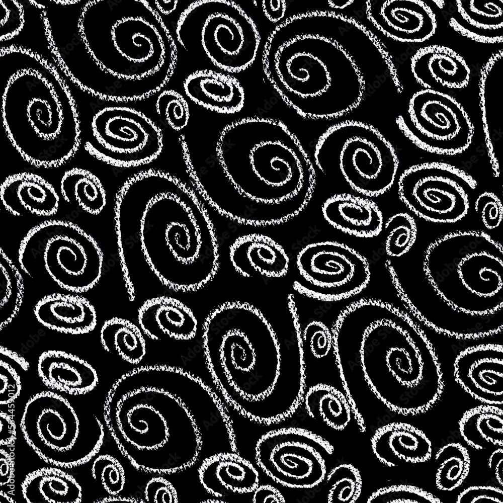 Fototapeta premium Seamless graphic pattern. Curls of various shapes on a dark background.