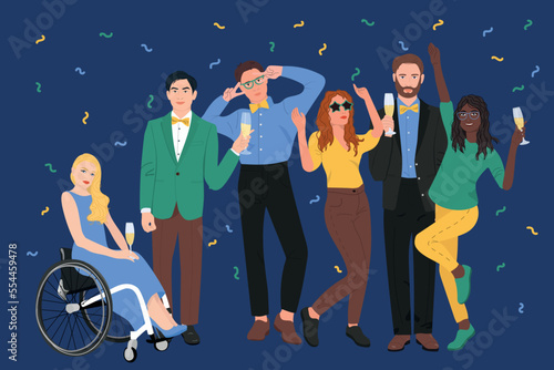 Corporate holiday. People celebrating party vector illustration. 