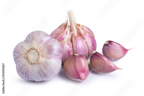 Garlic clove and bulb isolated on white background.