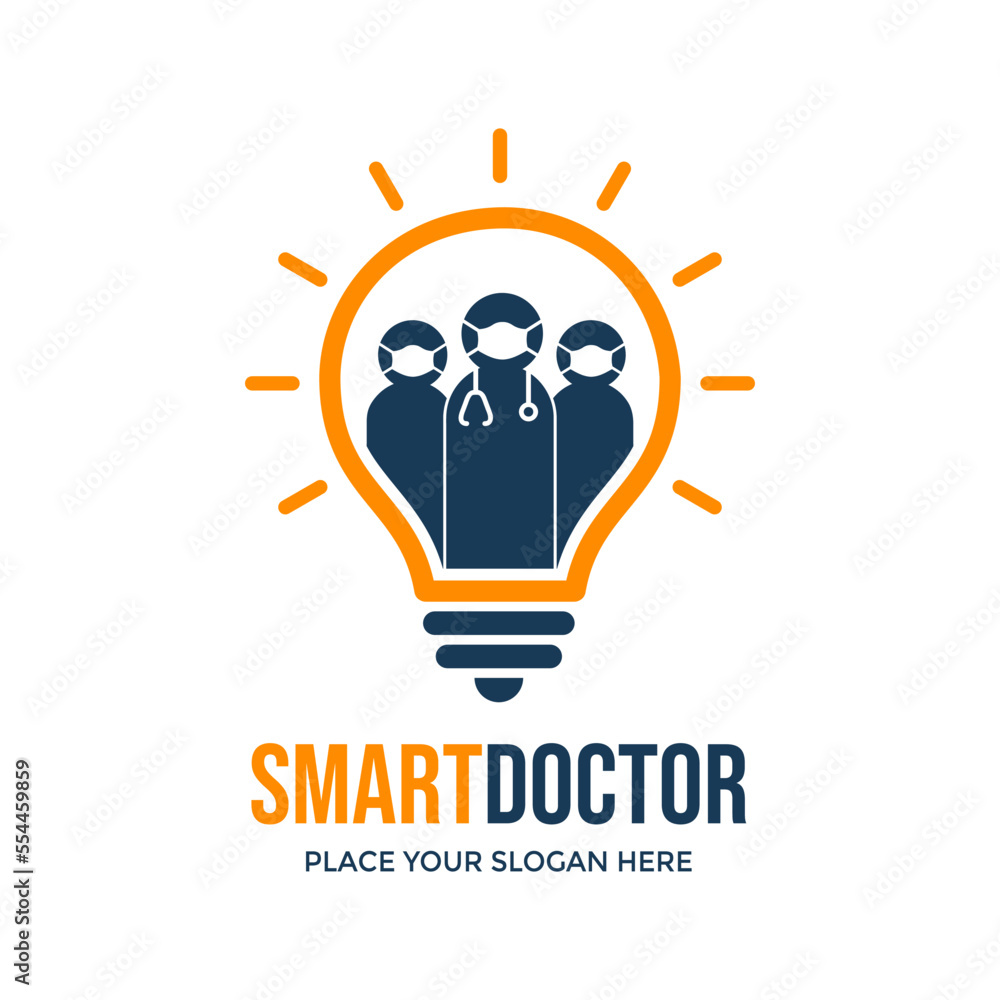 Smart doctor vector logo template. This design for medical check up with bulb lamp symbol. Graphic suitable for medical business. Smart doctor vector logo template. This design for medical check up with bulb lamp symbol. Graphic suitable for medical business.