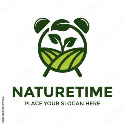 Nature or farm time vector logo template. This design use clock symbol. Suitable for environment.