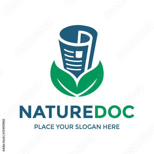 Nature document or news vector logo template with sheet or page symbol