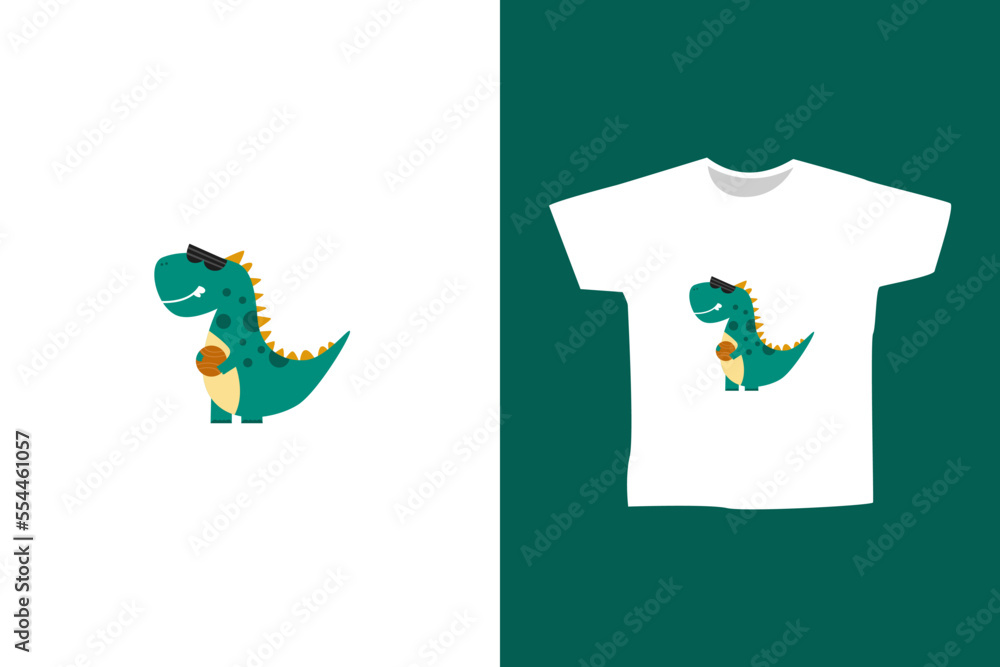 Fototapeta premium Vector dino playing basketball for print or t shirt concept design illustration