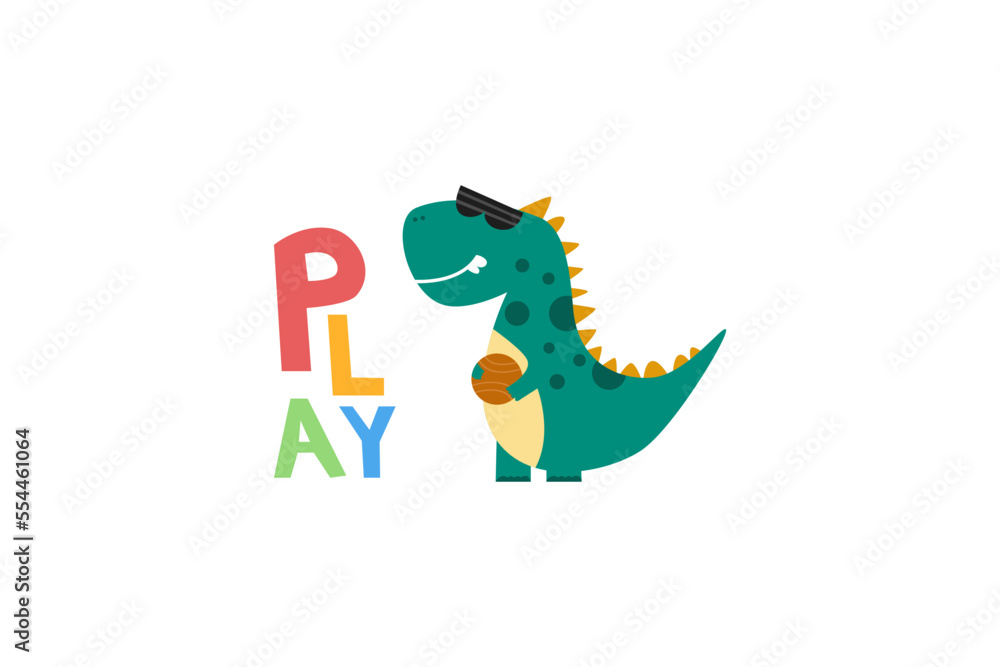 Fototapeta premium Vector cute dino playing basketball concept design illustration
