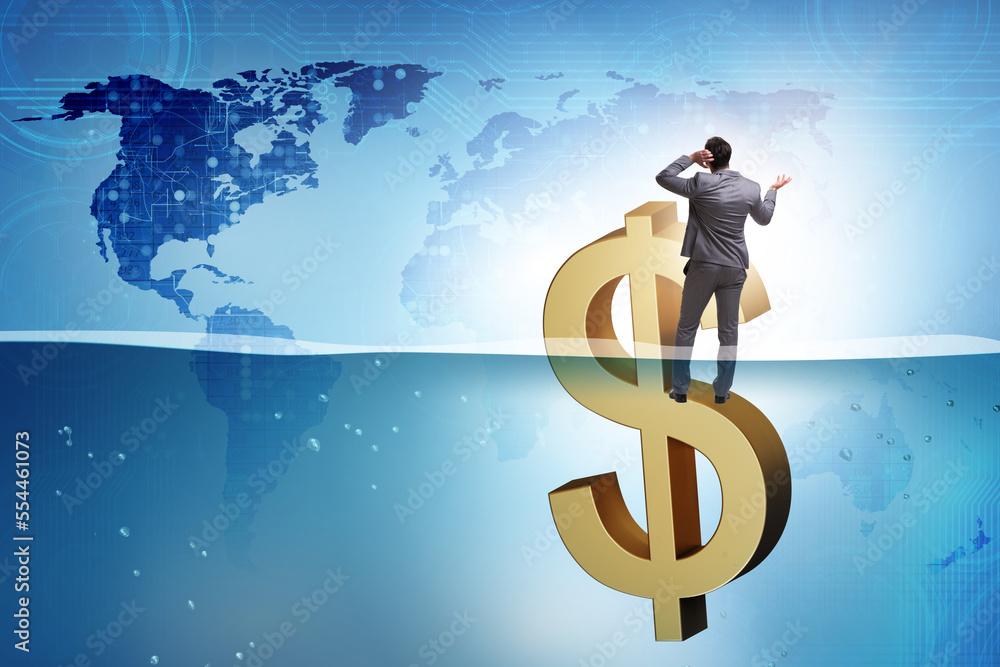 Inflation concept with sinking dollar sign