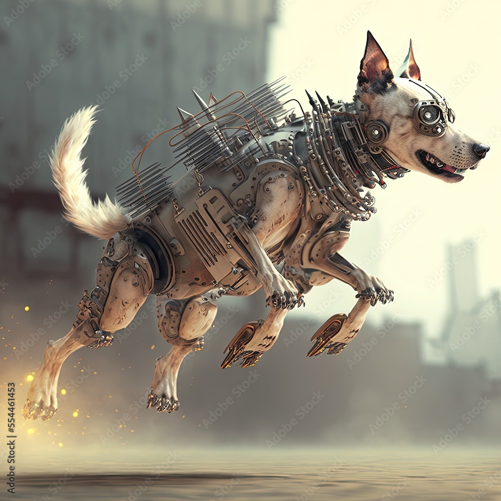 Jumping robot dog, Futuristic knight, mechanical robot warrior, future