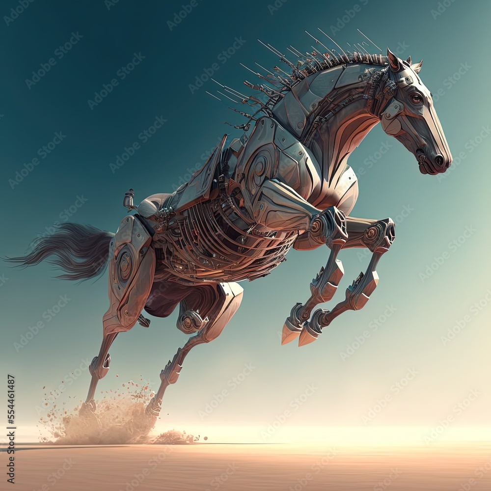 Futuristic horse knight, mechanical robot warrior, future warrior, generative ai, electronic