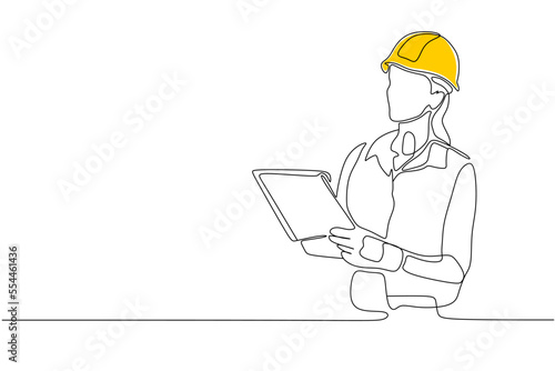 Continuous one line drawing of young handy woman pose cross arms on chest before going to work. Professional job profession minimalist concept. Single line draw design vector graphic illustration