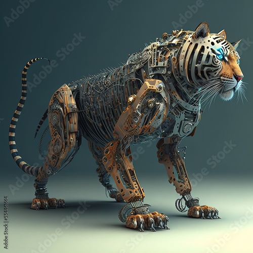 Futuristic tiger knight, mechanical robot warrior, future tigress warrior, generative ai, electronic animal,  robot tiger © Sabine