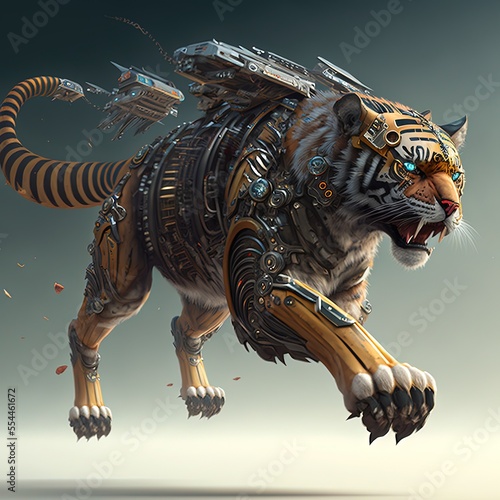 Futuristic tiger knight, mechanical robot warrior,tigress  future warrior, generative ai, electronic animal, robot tiger © Sabine