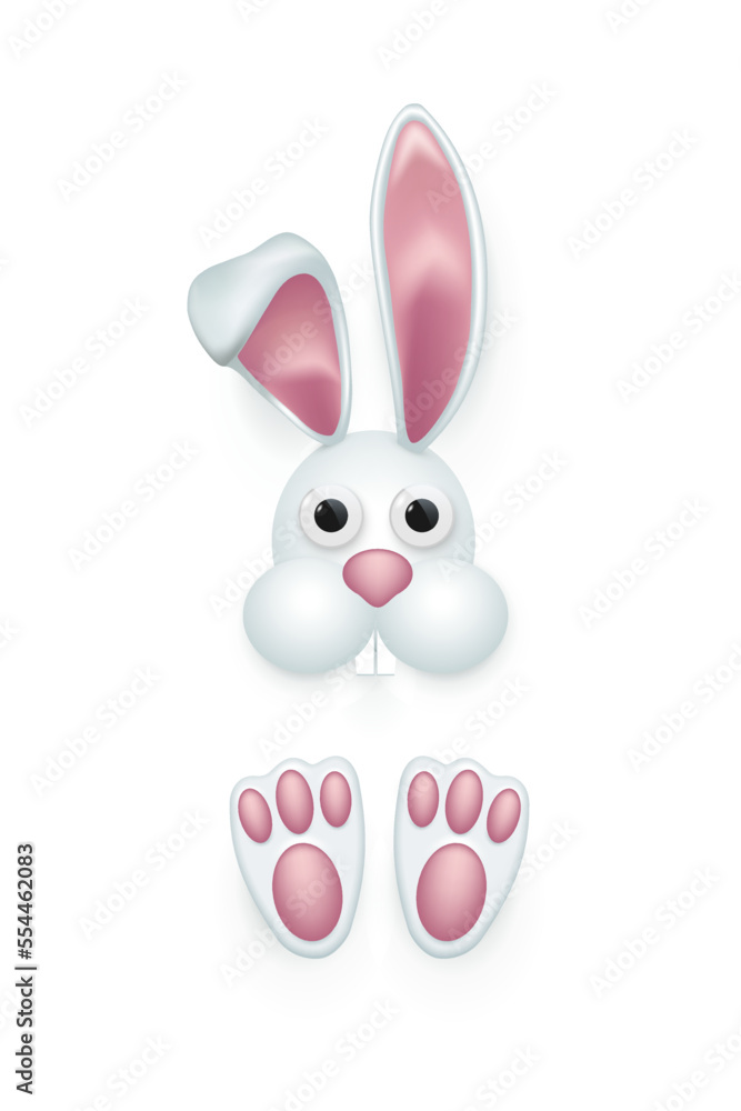 Cute little bunny character with head and feet, 3d funny spring