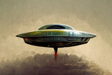UFO flying saucer spaceship from outer space which is an alien craft to planet Earth, computer Generative AI stock illustration image