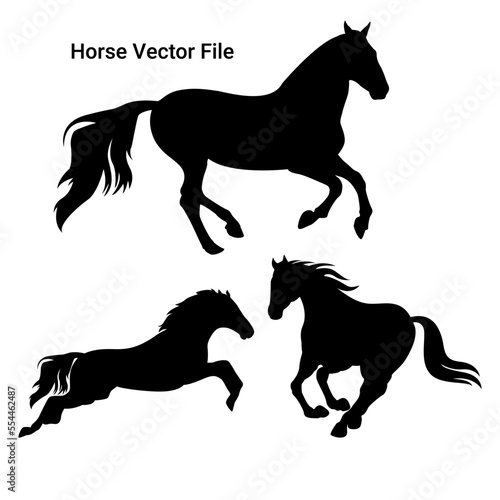 Running horse black silhouette vector set