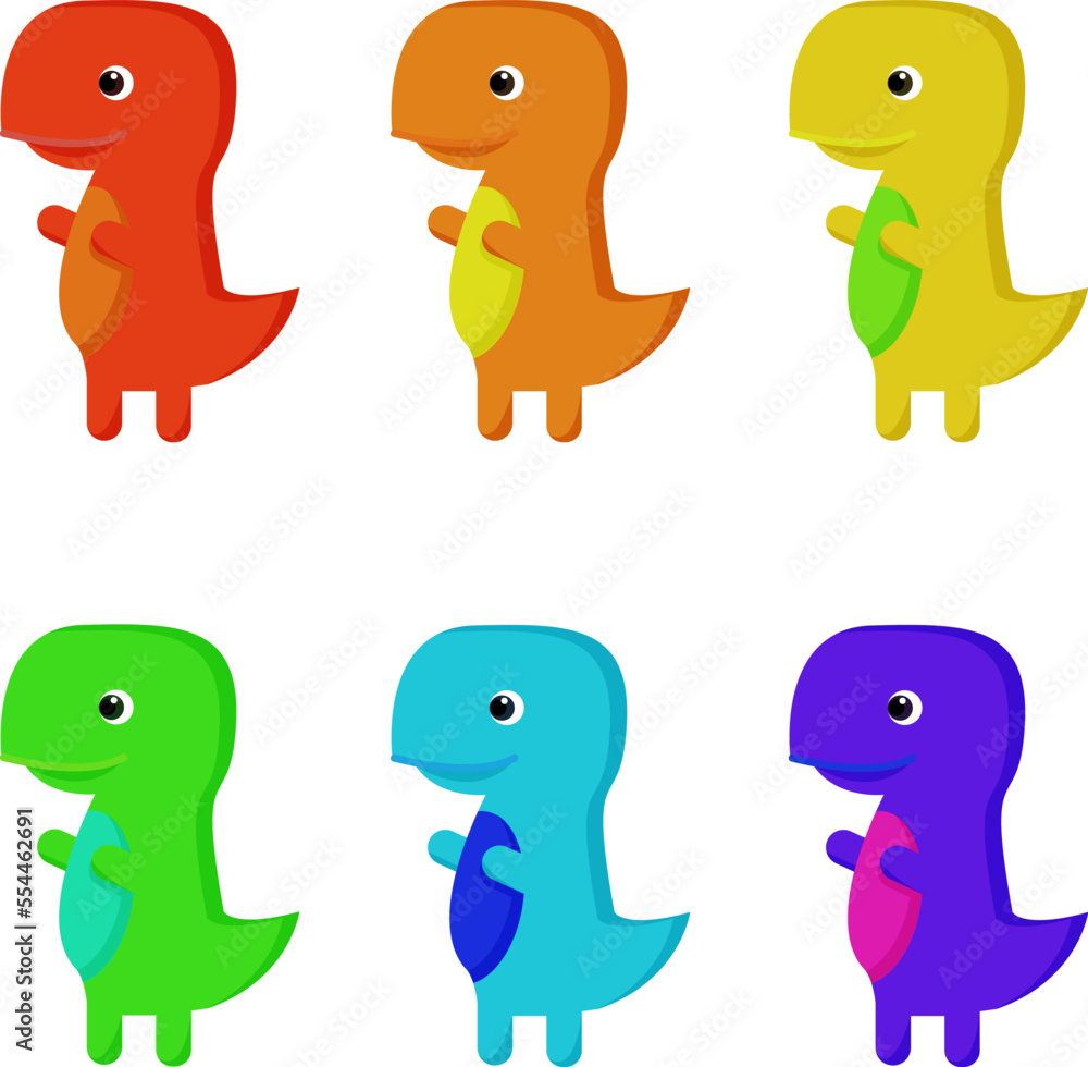 Funny dinosaurs. Set of colorful dinosaur. Rainbow dinosaur
