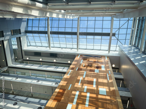 Canvastavla A view towards transparent ceiling of an atrium in modern architecture building