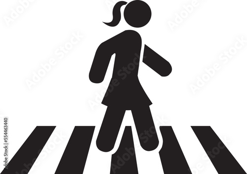 Plantilla de logotipo de símbolo de mujer sobre un paso de peatones. Vector