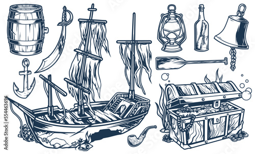 Sea adventures set monochrome emblems