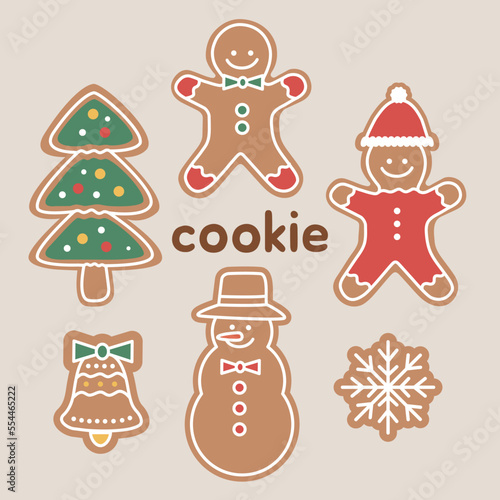 Collection of beautiful cookies for Christmas. Set of holiday ornaments.  Cookies  tree  Santa  snowman  bell  snow  Xmas nature design. Colored vector illustration in flat cartoon style.