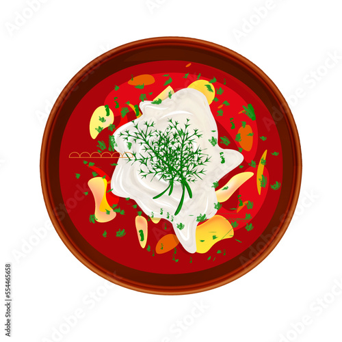 borsch. Ukrainian cuisine. Ukrainian national dish. soup with vegetables, beets, cabbage and beans. Borscht is isolated on a white background