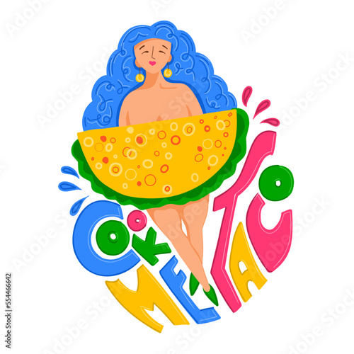 Taco. Mexican cuisine. Illustration of a girl and a taco. Modern print for printing on T-shirts and postcards.