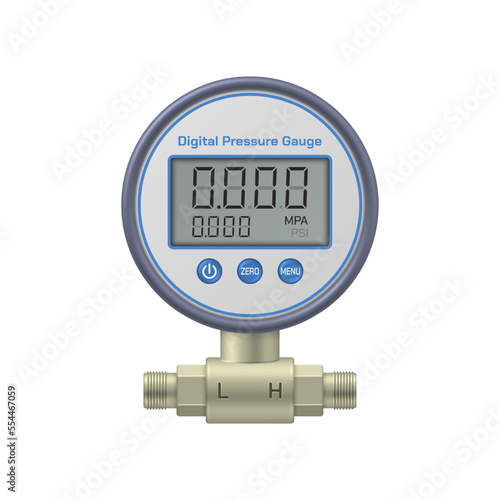 Digital differential pressure gauge. Vector illustration.