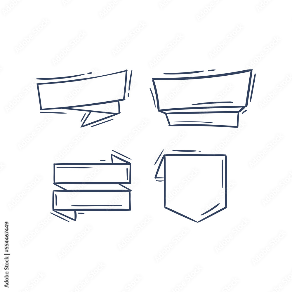 Badge label ribbon logo drawing outline. Set of flag tag hand drawn doodle vector illustration Badge label ribbon logo drawing outline. Set of flag tag hand drawn doodle vector illustration