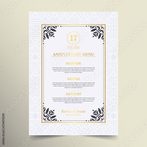 17th anniversary menu design template