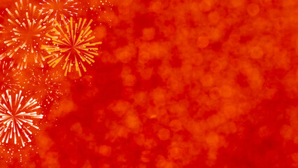abstract group of fireworks explosion on red background with space for chinese happy new year celebrate 2023