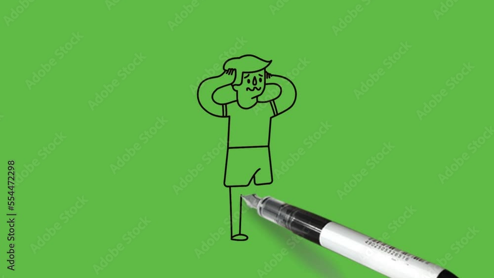 Video „Draw little boy thinking deeply standing straight catch head ...
