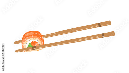 Sushi roll. Concept of snack, sushi, exotic nutrition, sushi restaurant, sea food. Vector illustration isolated on white background.	