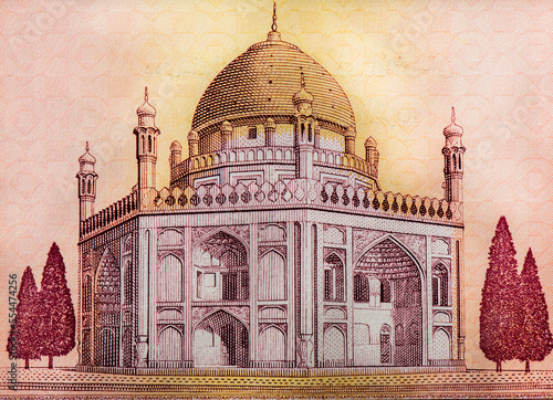 Mausoleum of Ahmad Shah Durrani in Kandahar. Portrait from Afghanistan 1000 Afghanis 2010  Banknotes. photo