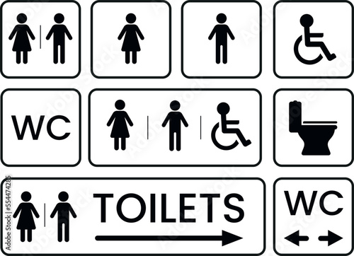 toilet sign icon set, door wayfinding set print ready sign vector