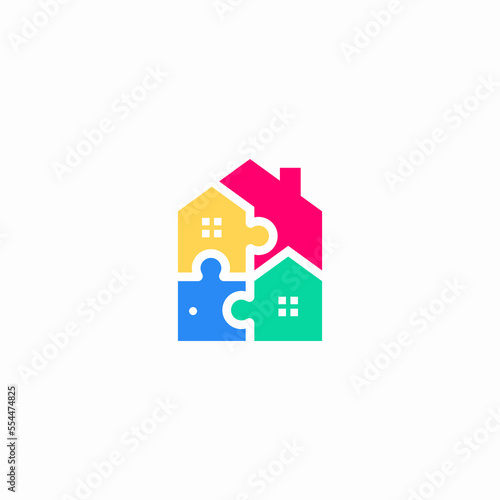puzzle home logo design illustration