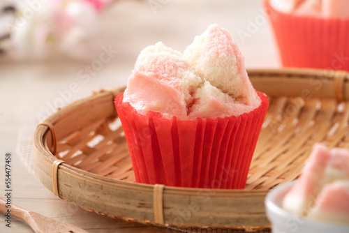 Cute traditional Chinese steamed sponge cake - Fa Gao, for lunar new year festival celebration food.