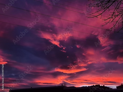 sunset over the town