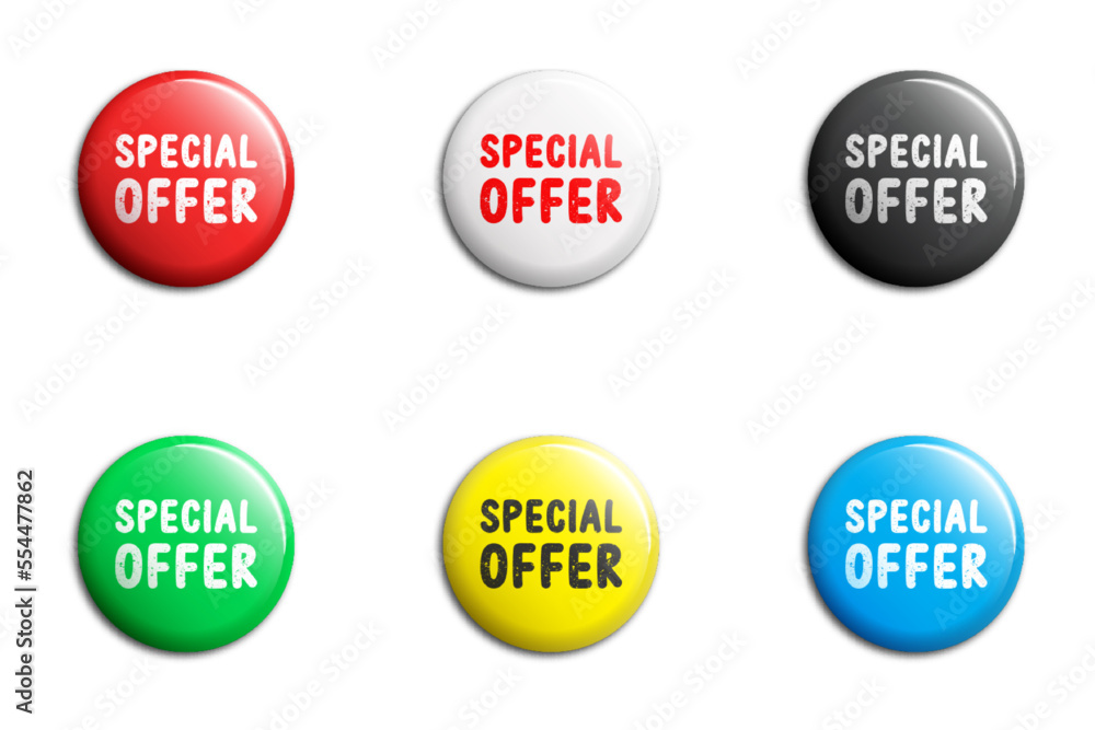 Set of glossy buttons or badges with the inscription: Special offer. Flat vector illustration. Set of glossy buttons or badges with the inscription: Special offer. Flat vector illustration.