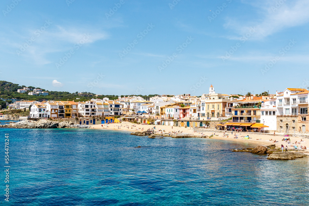 View at the beach and old town of Calella de Palafrugell, Costa Brava, Catalonia, Spain, Europe