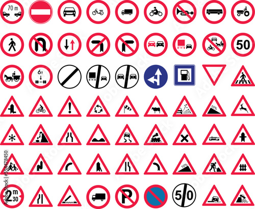 traffic and road mega symbols set vector, traffic rules sign