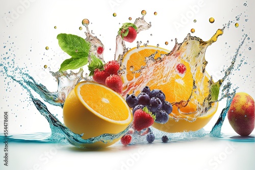 Fresh fruits   splashes of water. 