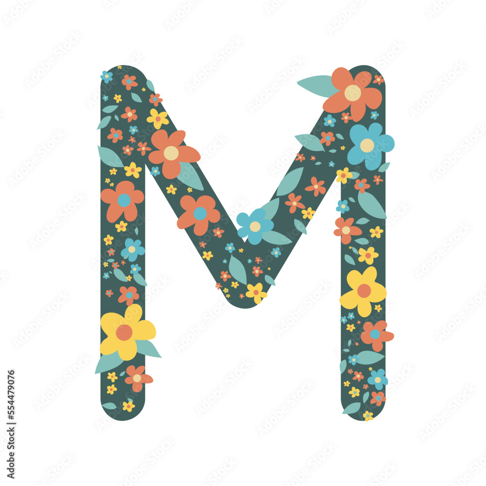 colorful cute flower on decoration on alphabet for decorating or printing