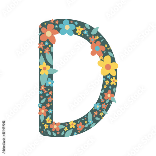 colorful cute flower on decoration on alphabet for decorating or printing