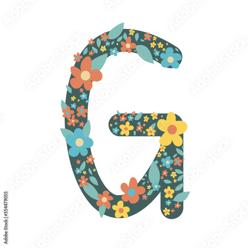 colorful cute flower on decoration on alphabet for decorating or printing