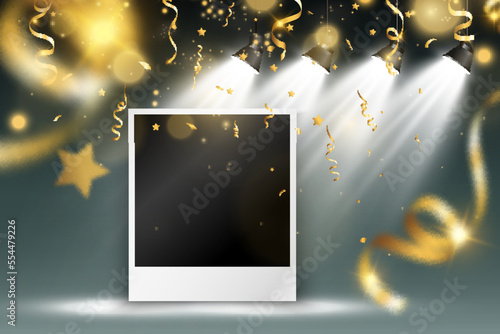 
Congratulatory photo frame with golden confetti.
