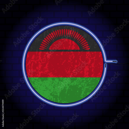 Malawi neon grunge flag on wall backgrond. Vector illustration.