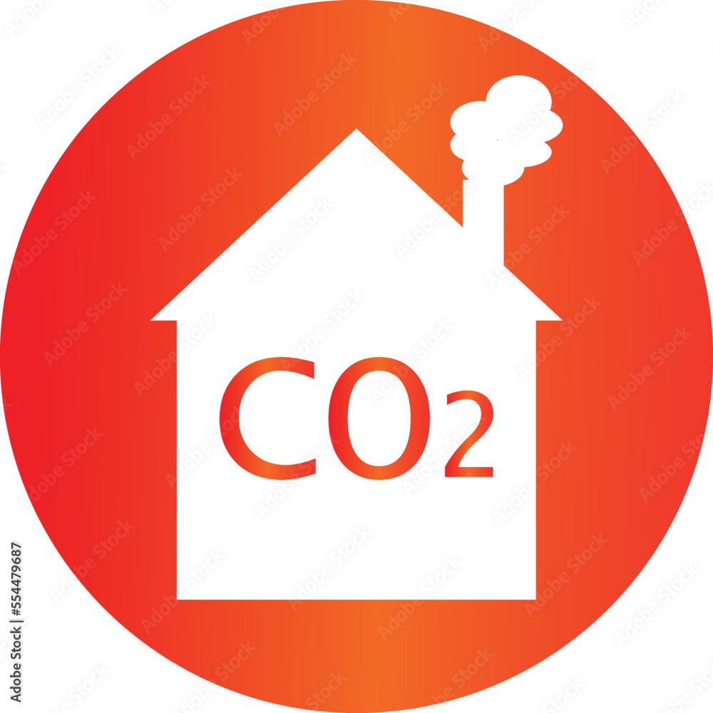 House with chimney and smoke in circle fiery gradient vector