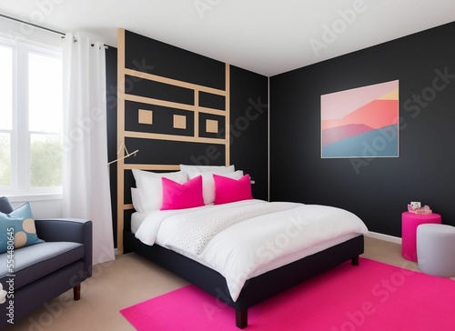 Stylish room interior with comfortable bed © Brixq