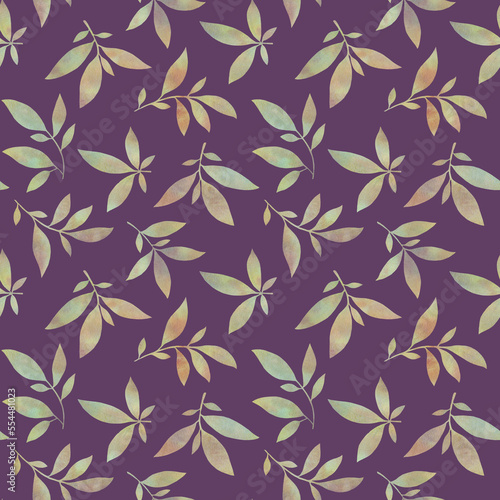 Watercolor  branches seamless pattern. Delicate leaves for wallpaper  print  wrapping paper  textile.