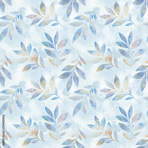 delicate watercolor seamless pattern for wallpaper. Green leaves, watercolor illustration, abstract ornament from branches
